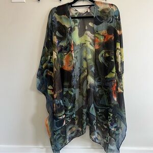 Soft Surroundings Multicolor Sheer Abstract Kimono Open Front Spring Print